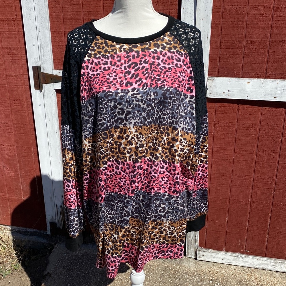 Leopard Print Women's Top - Pink, Black, Brown